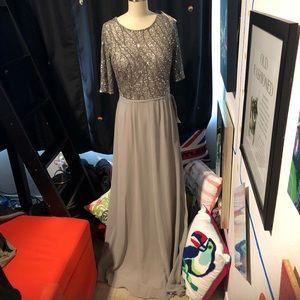 Short sleeve chiffon dress with sequin lace bodice